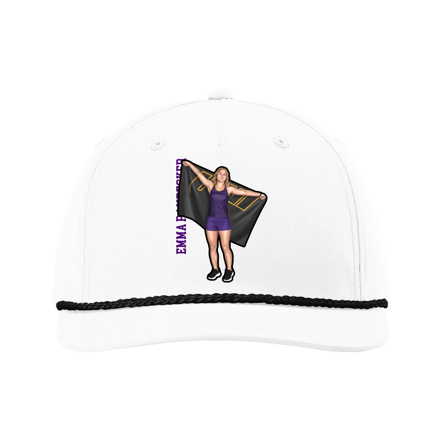 Five-Panel Classic Rope Cap — Name Vertical in White