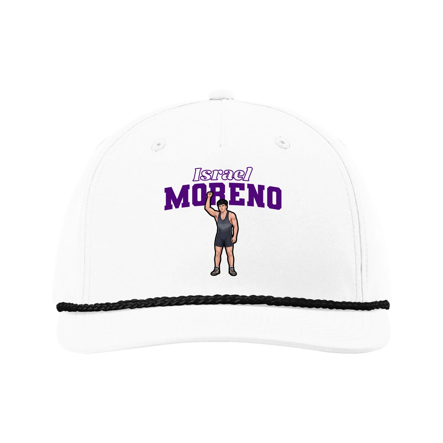 Five-Panel Classic Rope Cap — Name Arch in White