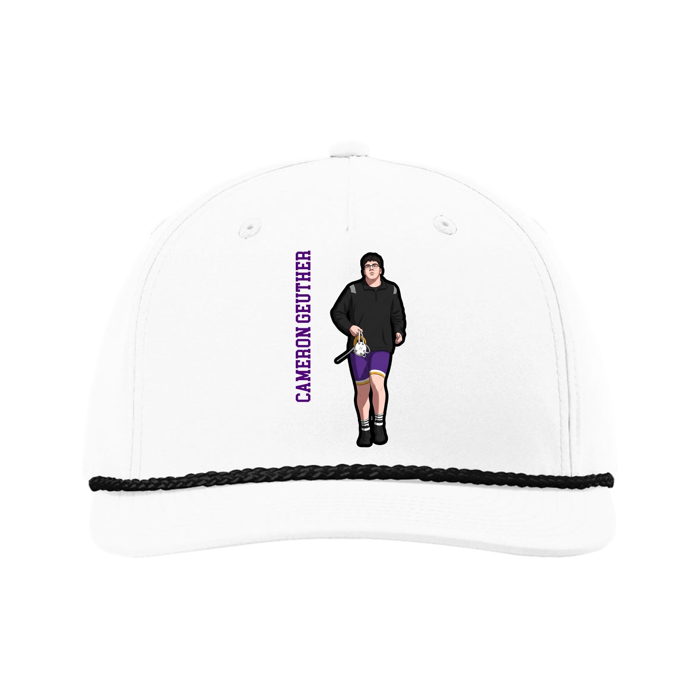 Five-Panel Classic Rope Cap — Name Vertical in White