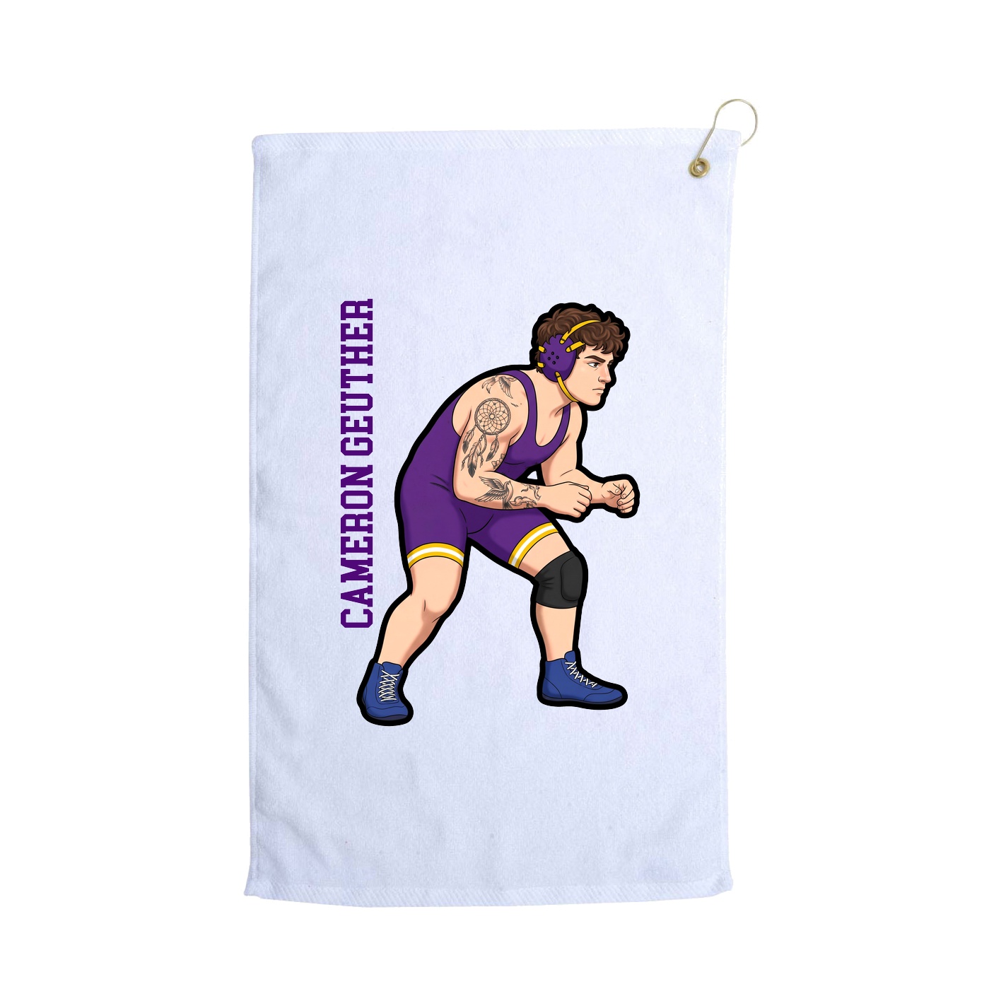 Golf Towel — Name Vertical in White