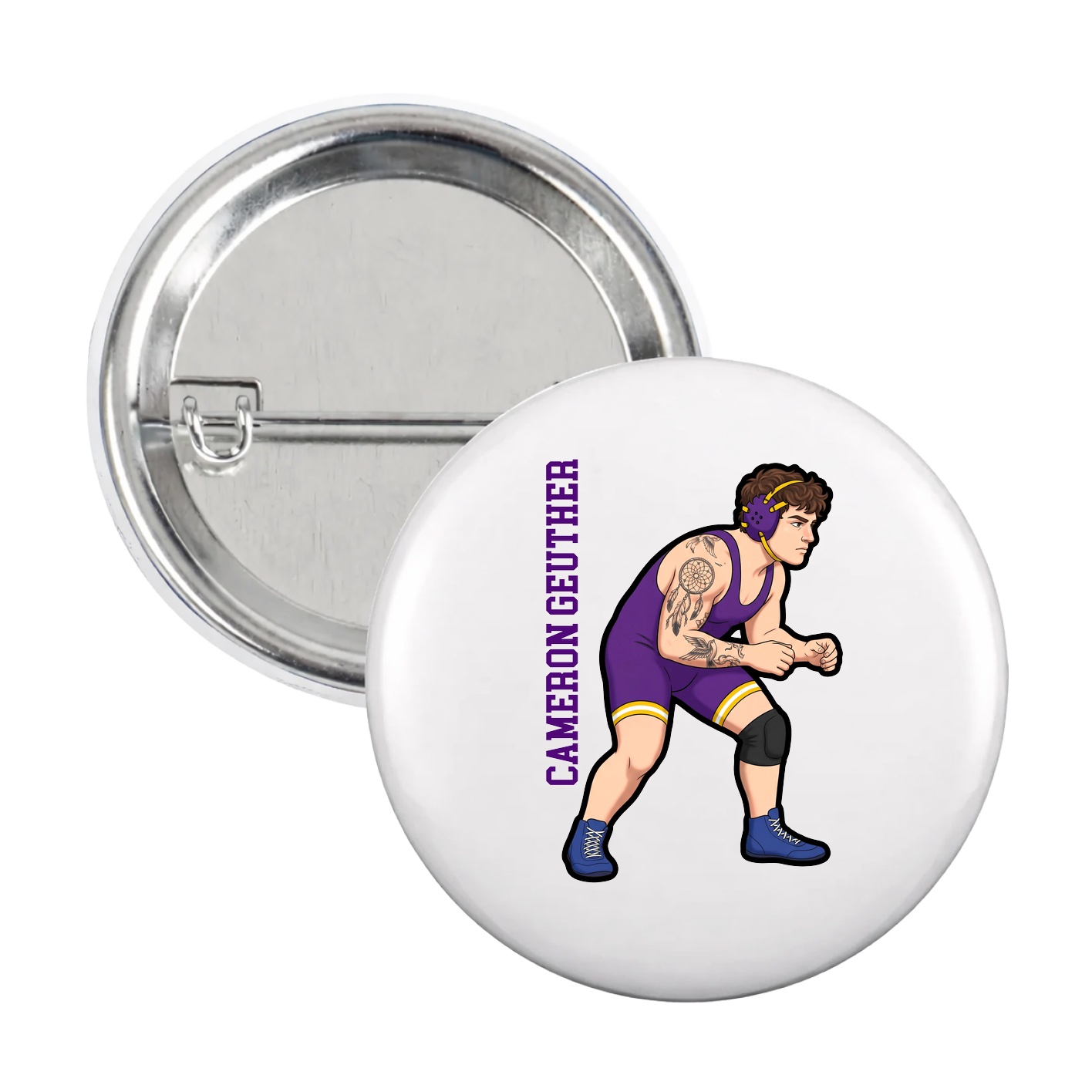 Game Day Button — Name Vertical in White