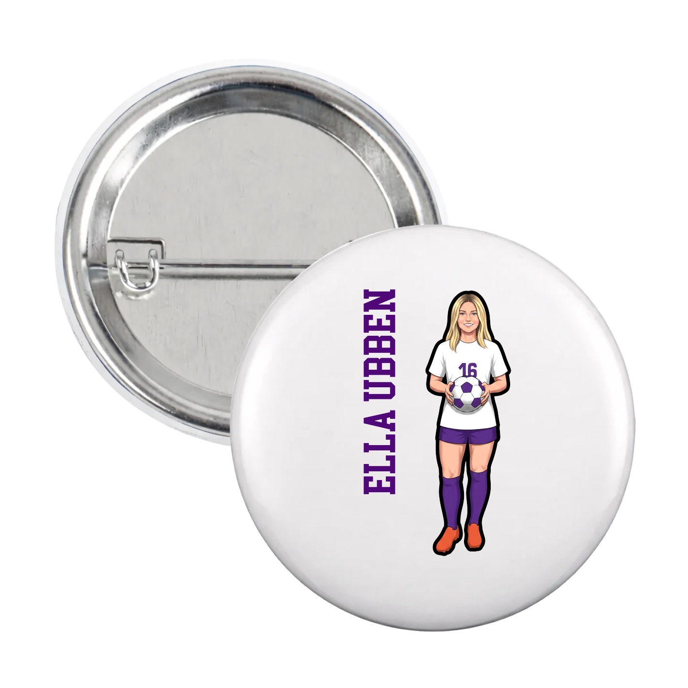 Game Day Button — Name Vertical in White