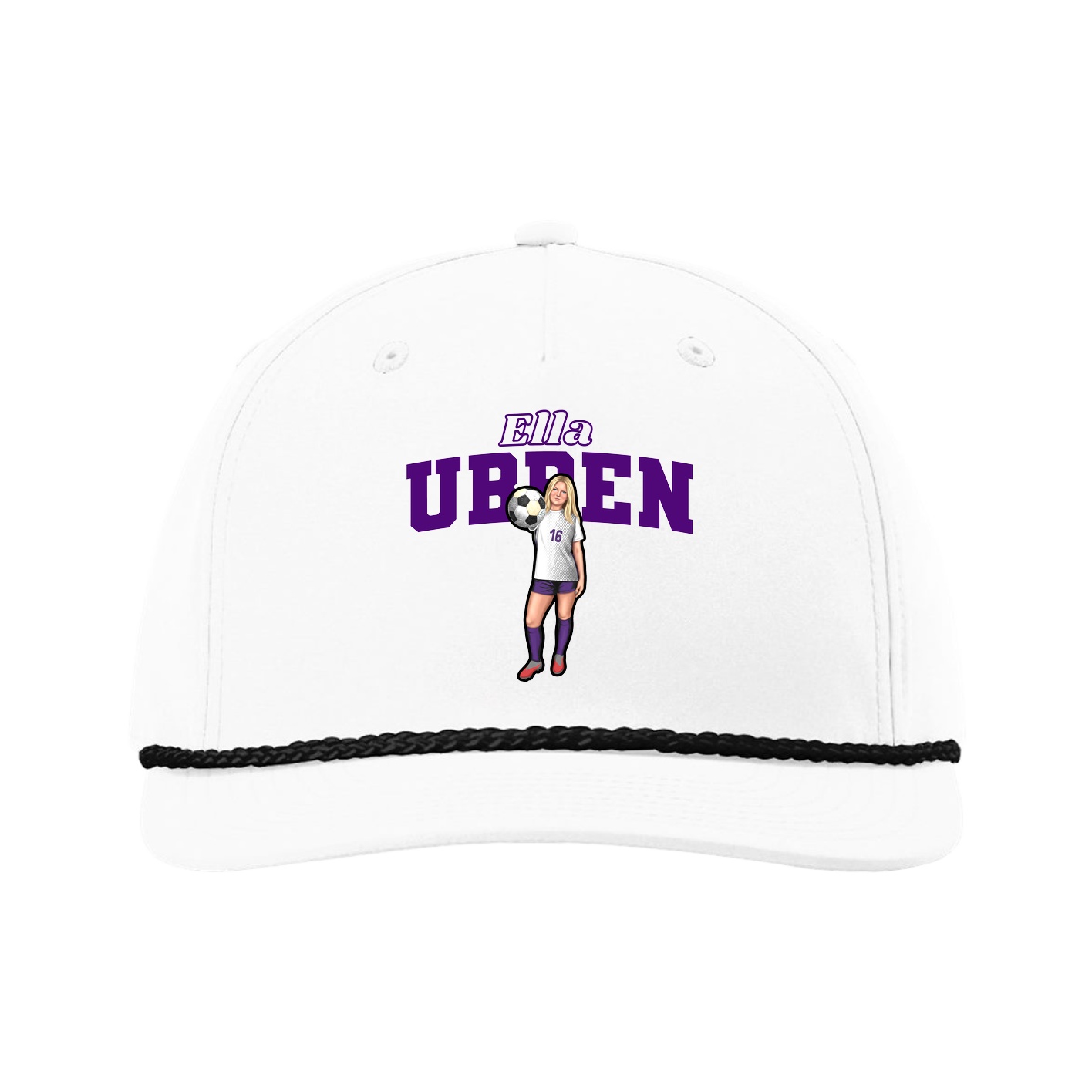 Five-Panel Classic Rope Cap — Name Arch in White