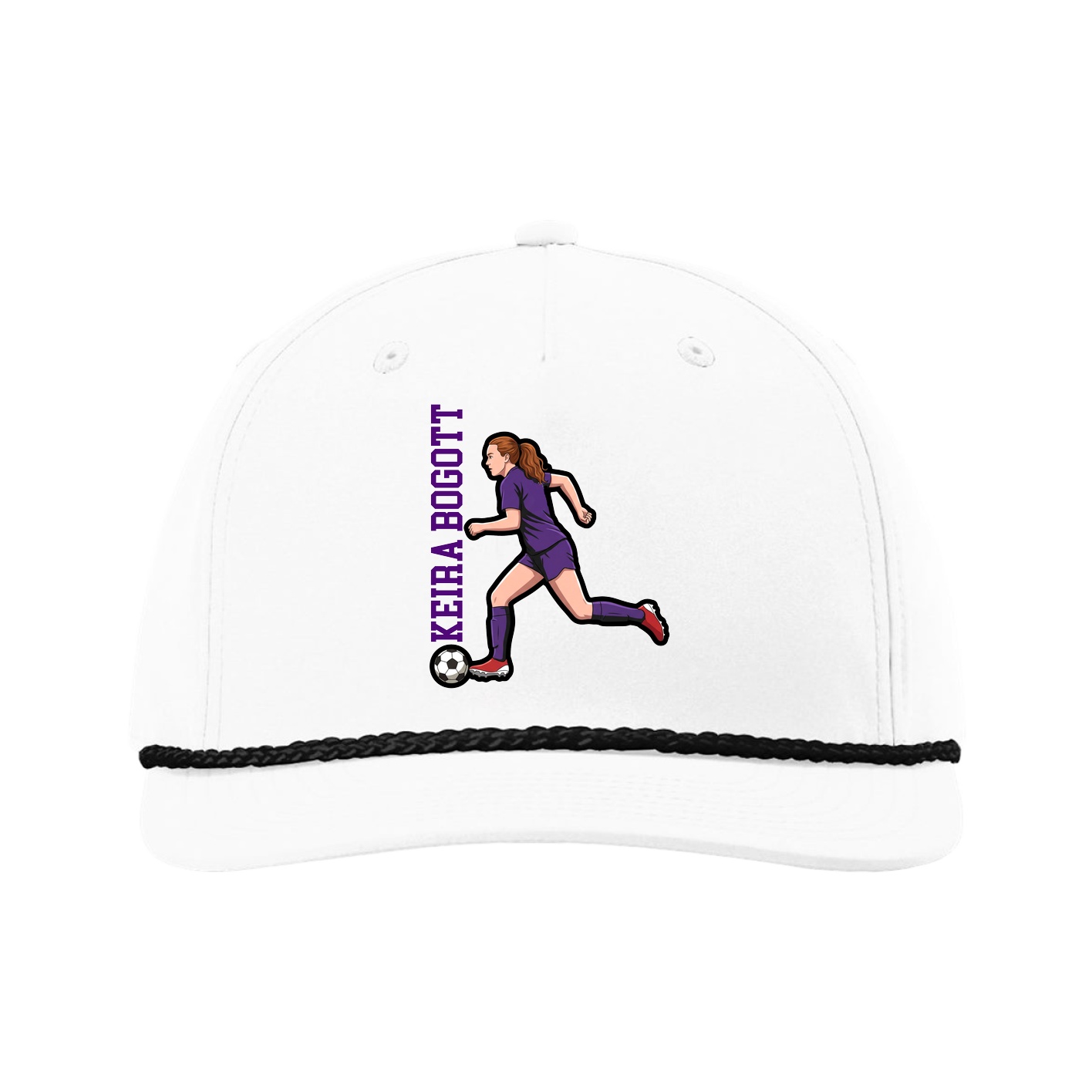 Five-Panel Classic Rope Cap — Name Vertical in White