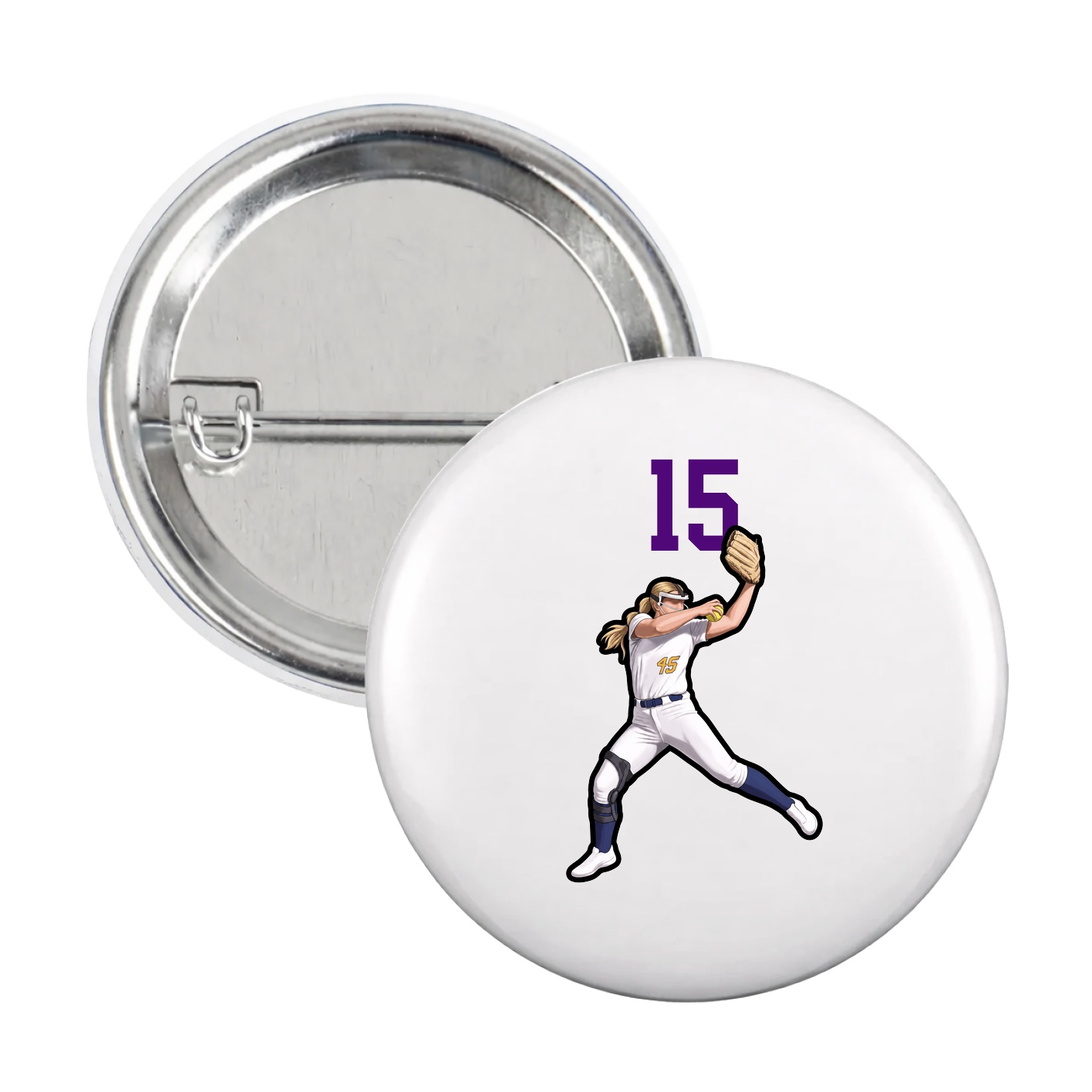 Game Day Button — Number Top in White