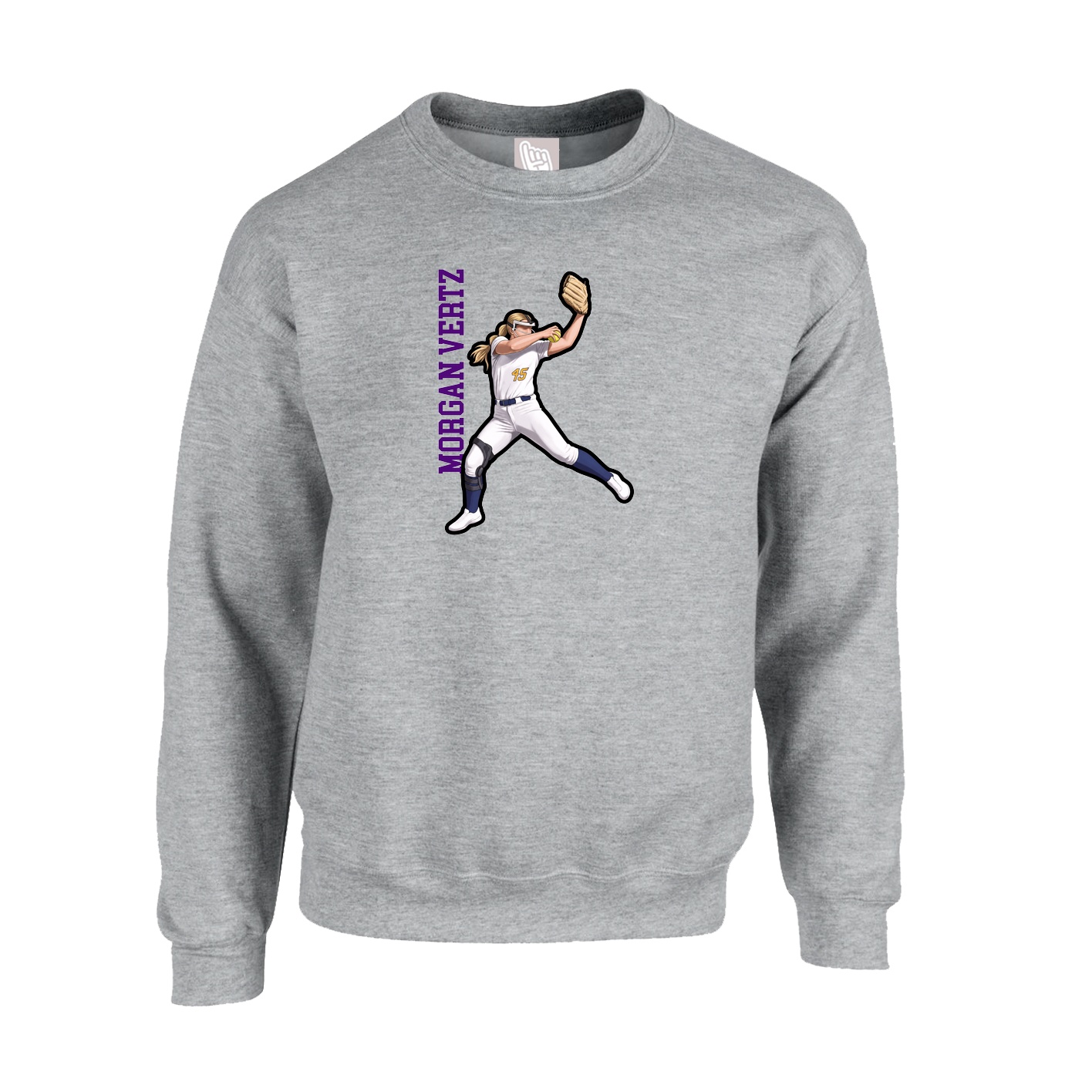 Fleece Crew — Name Vertical in Grey