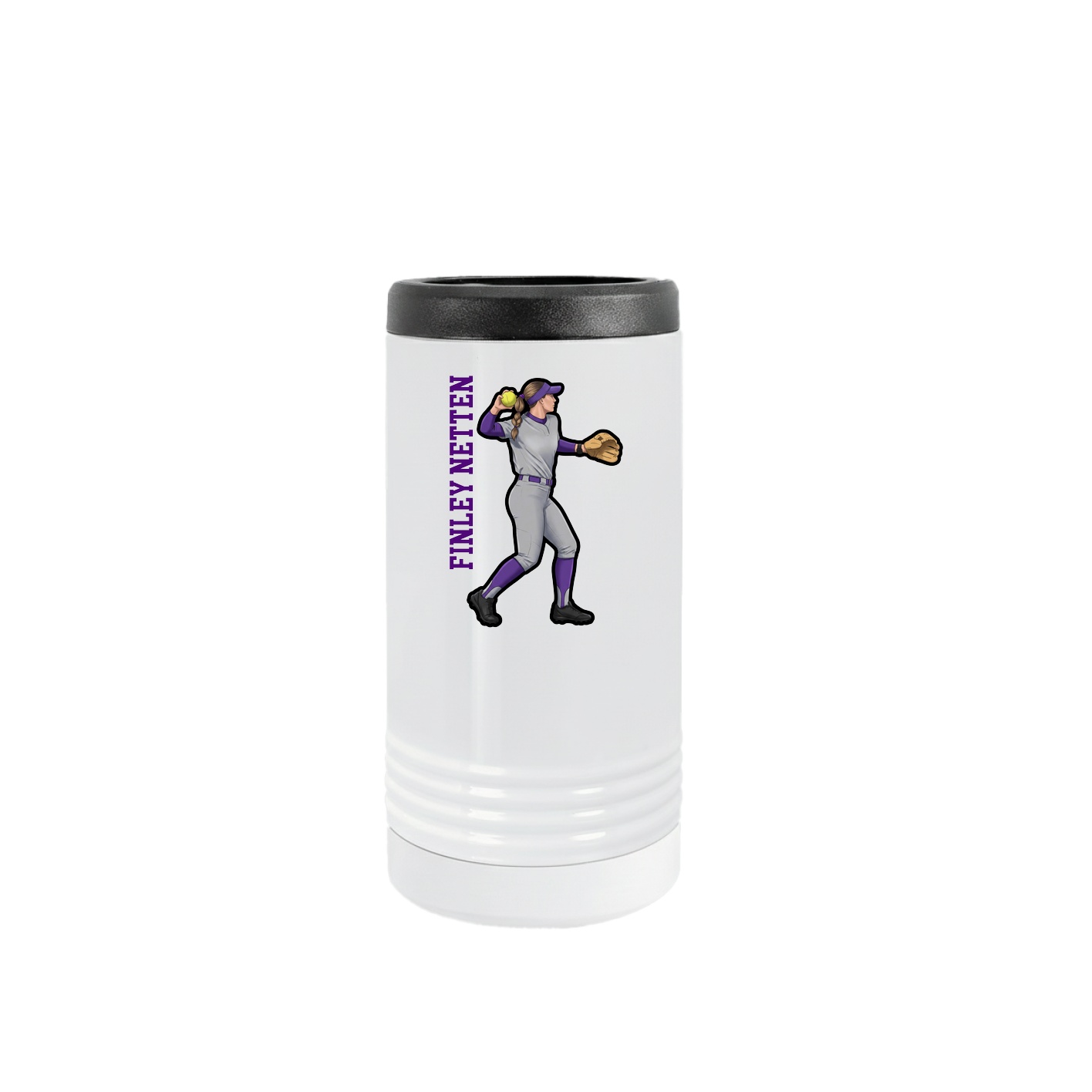 Slim Beverage Holder — Name Vertical in White