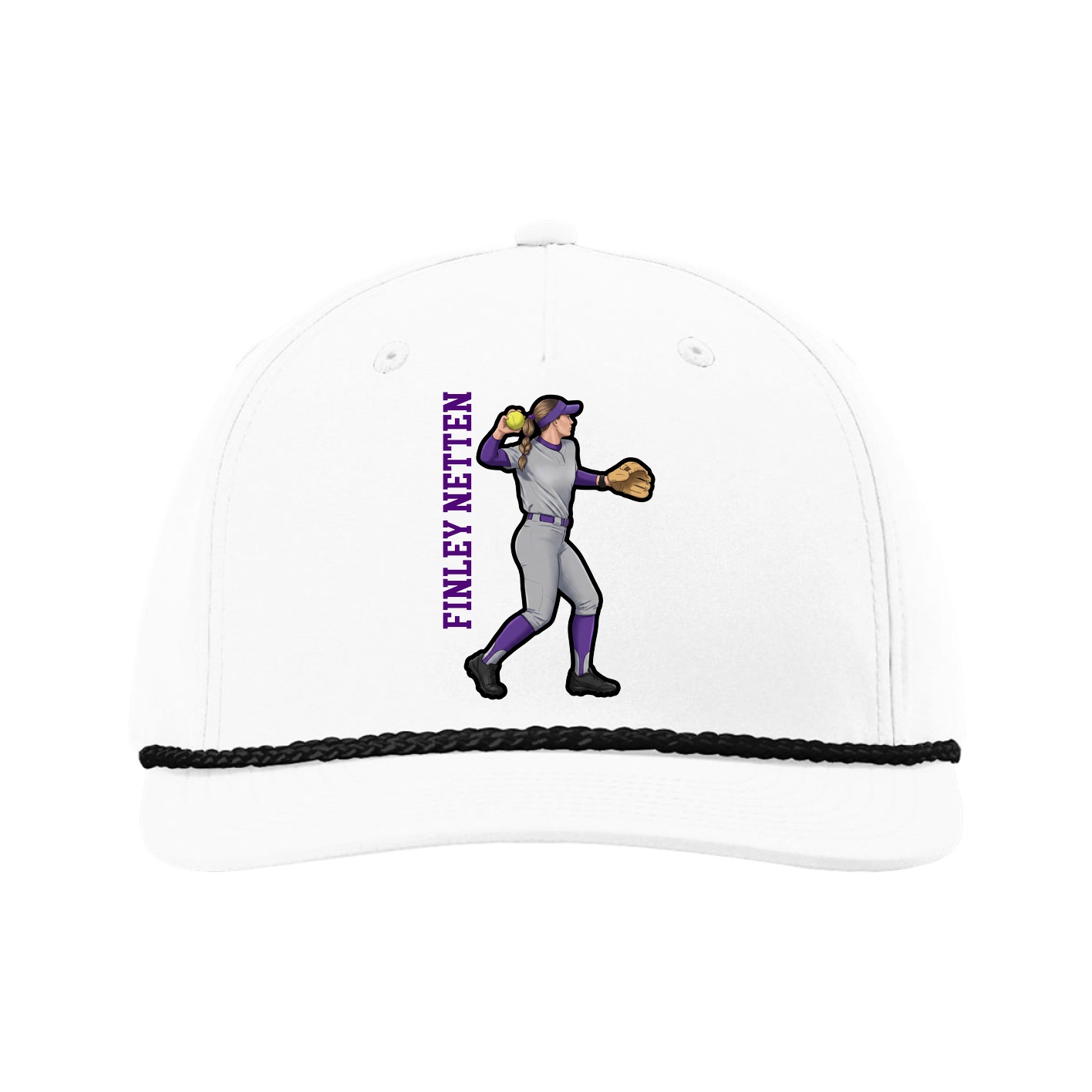 Five-Panel Classic Rope Cap — Name Vertical in White