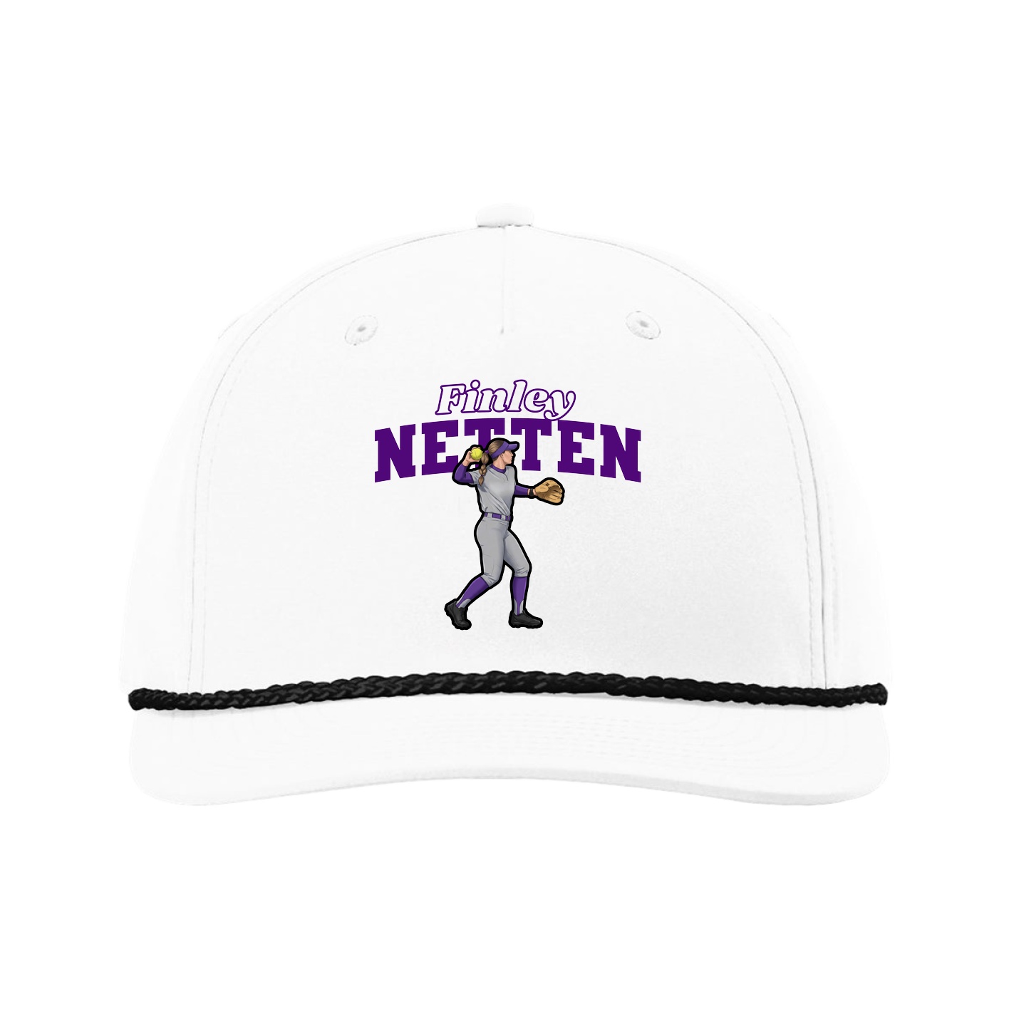 Five-Panel Classic Rope Cap — Name Arch in White