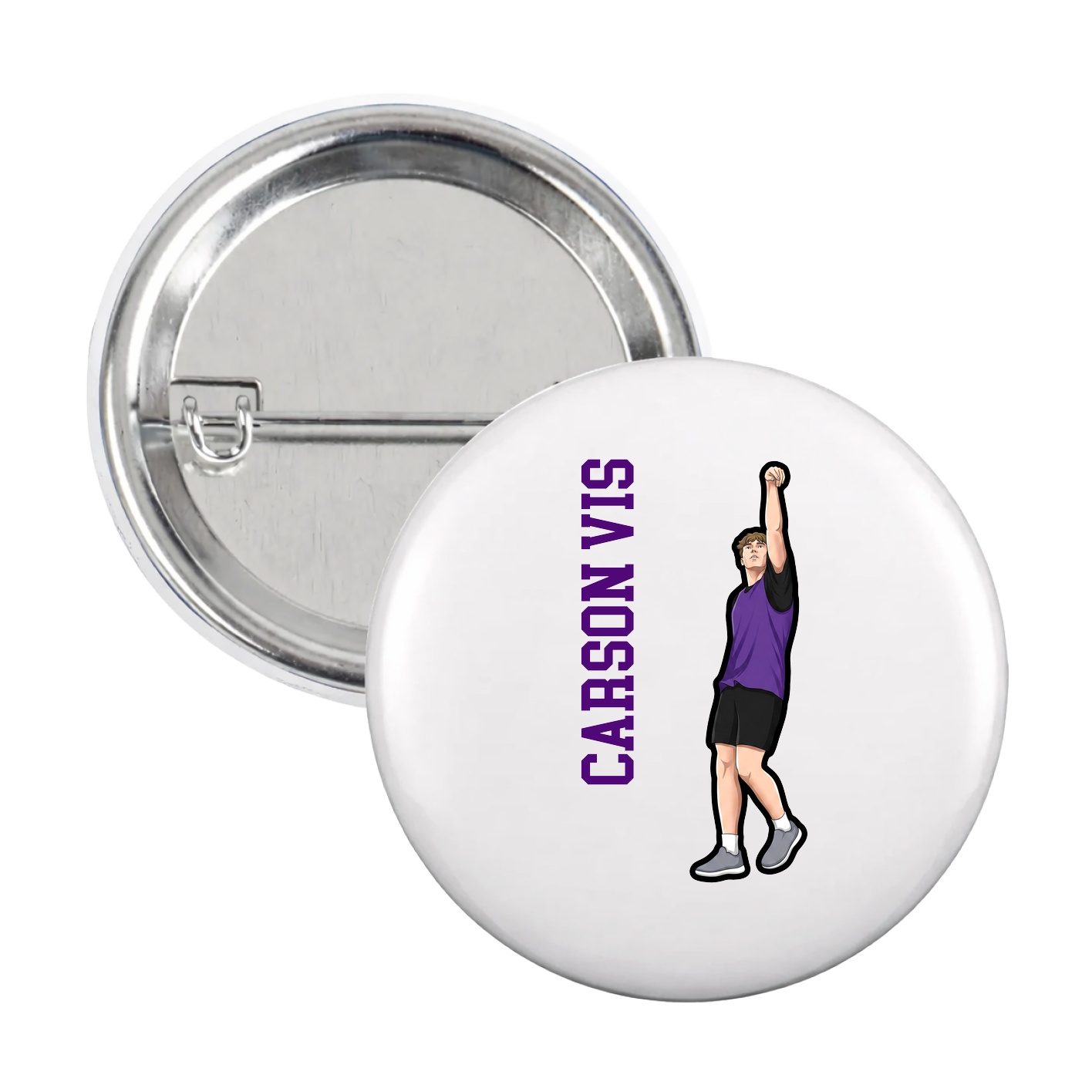 Game Day Button — Name Vertical in White
