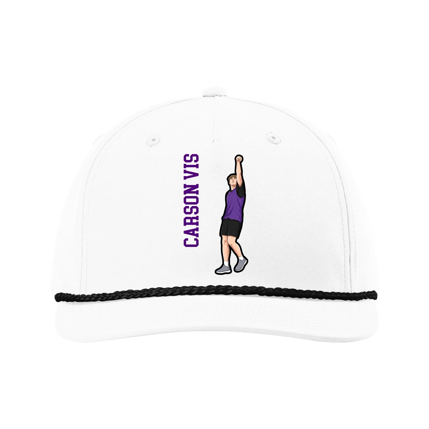 Five-Panel Classic Rope Cap — Name Vertical in White