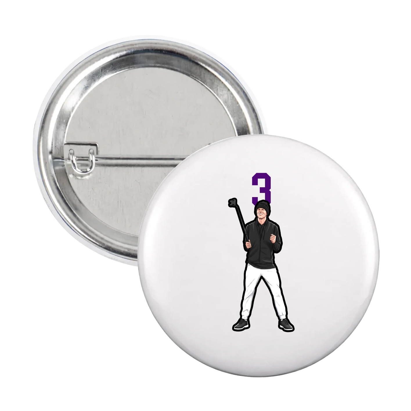 Game Day Button — Number Top in White