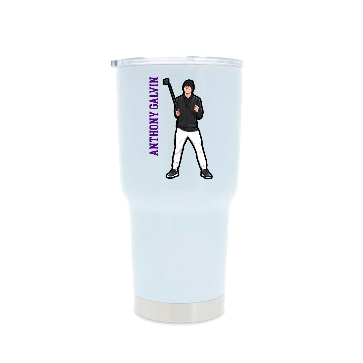 30oz Stainless Steel Tumbler — Name Vertical in White