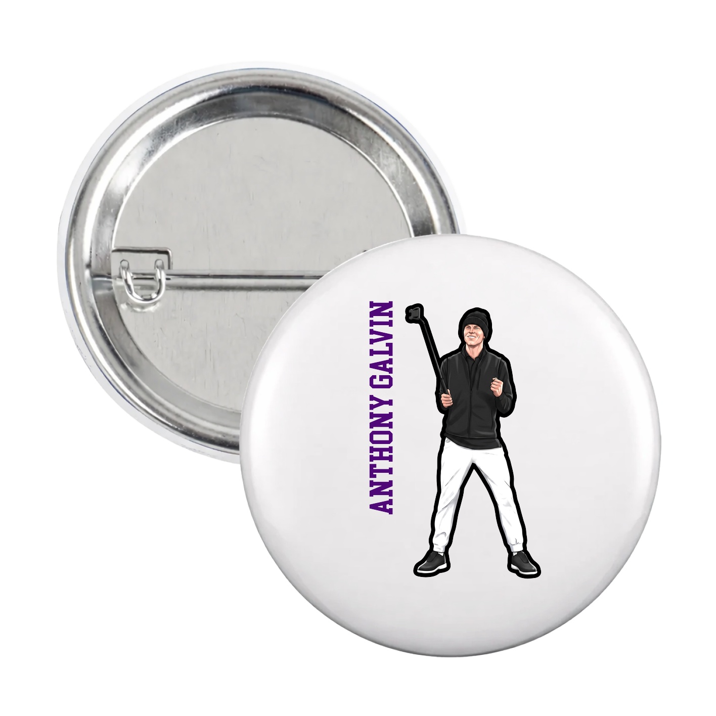 Game Day Button — Name Vertical in White