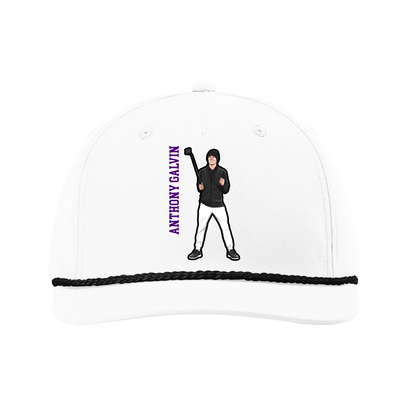 Five-Panel Classic Rope Cap — Name Vertical in White
