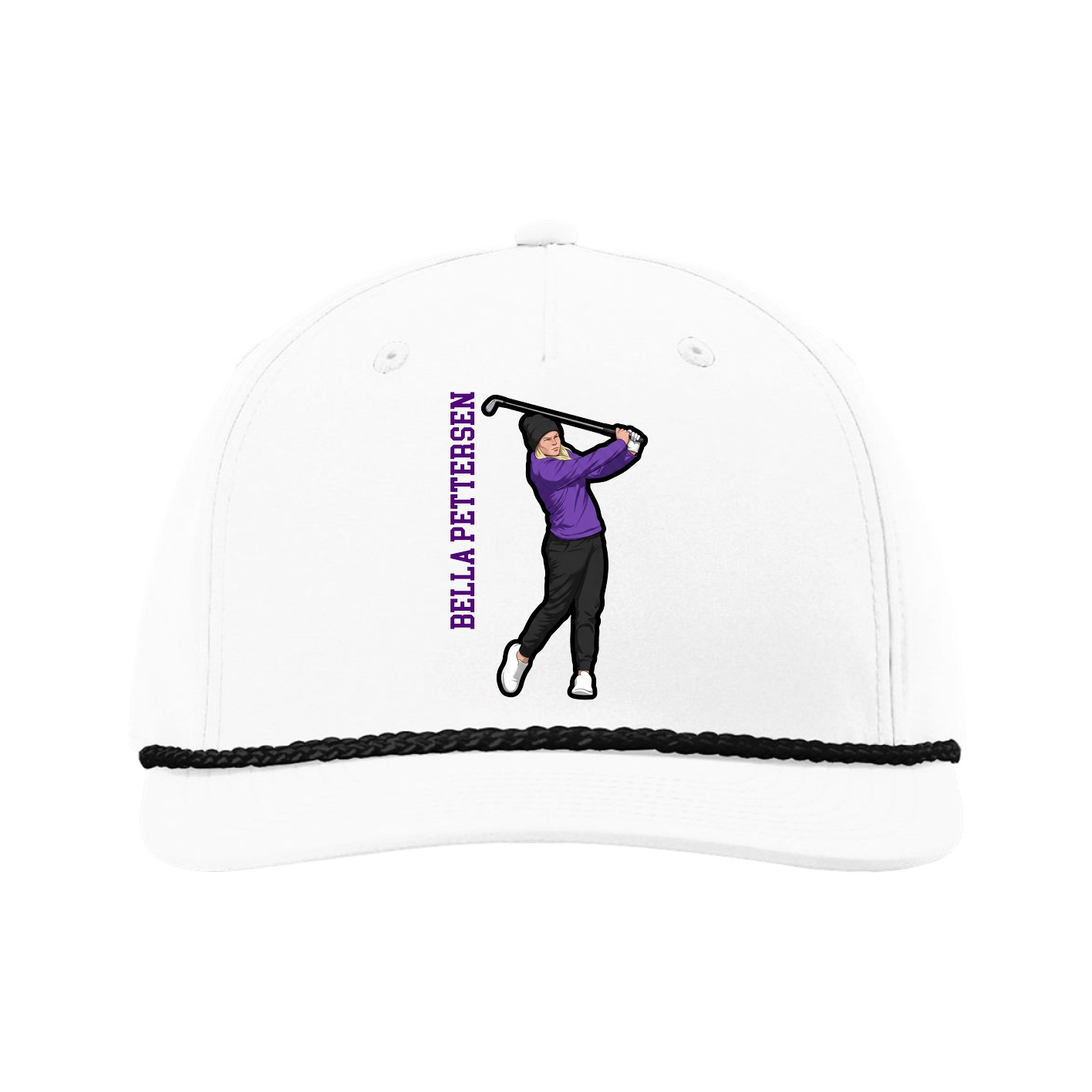 Five-Panel Classic Rope Cap — Name Vertical in White