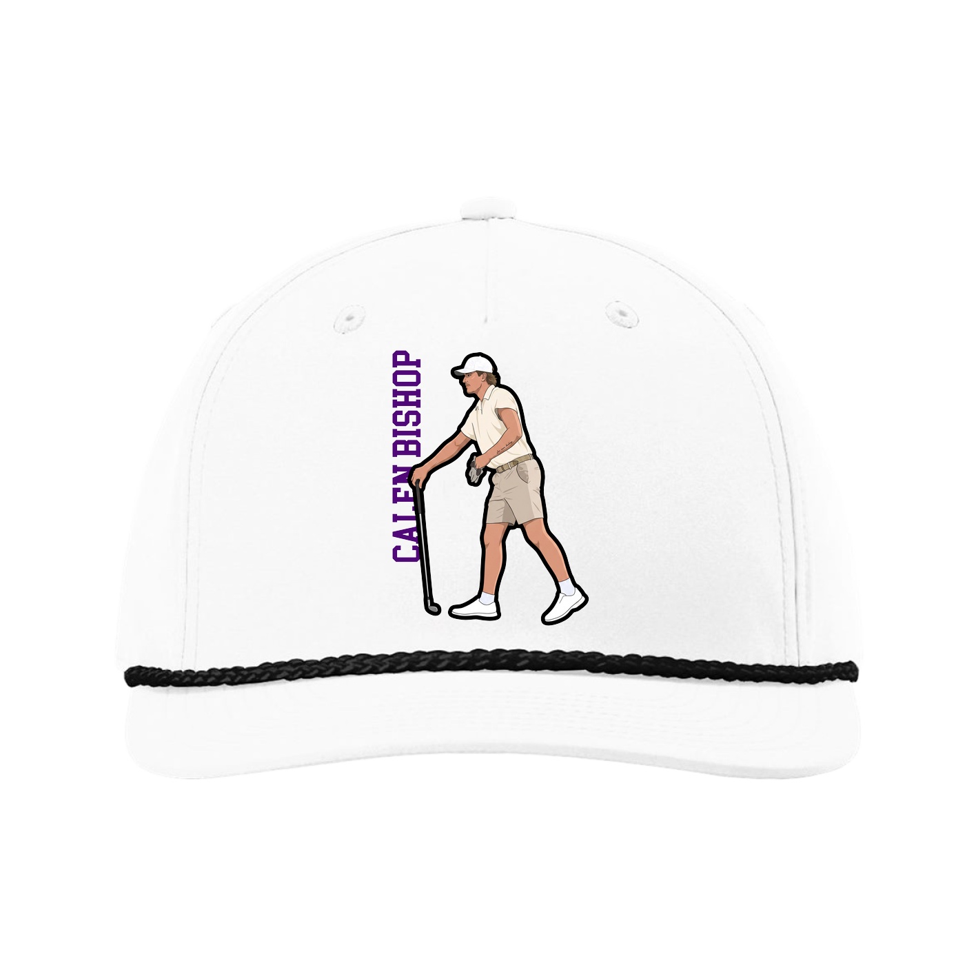 Five-Panel Classic Rope Cap — Name Vertical in White