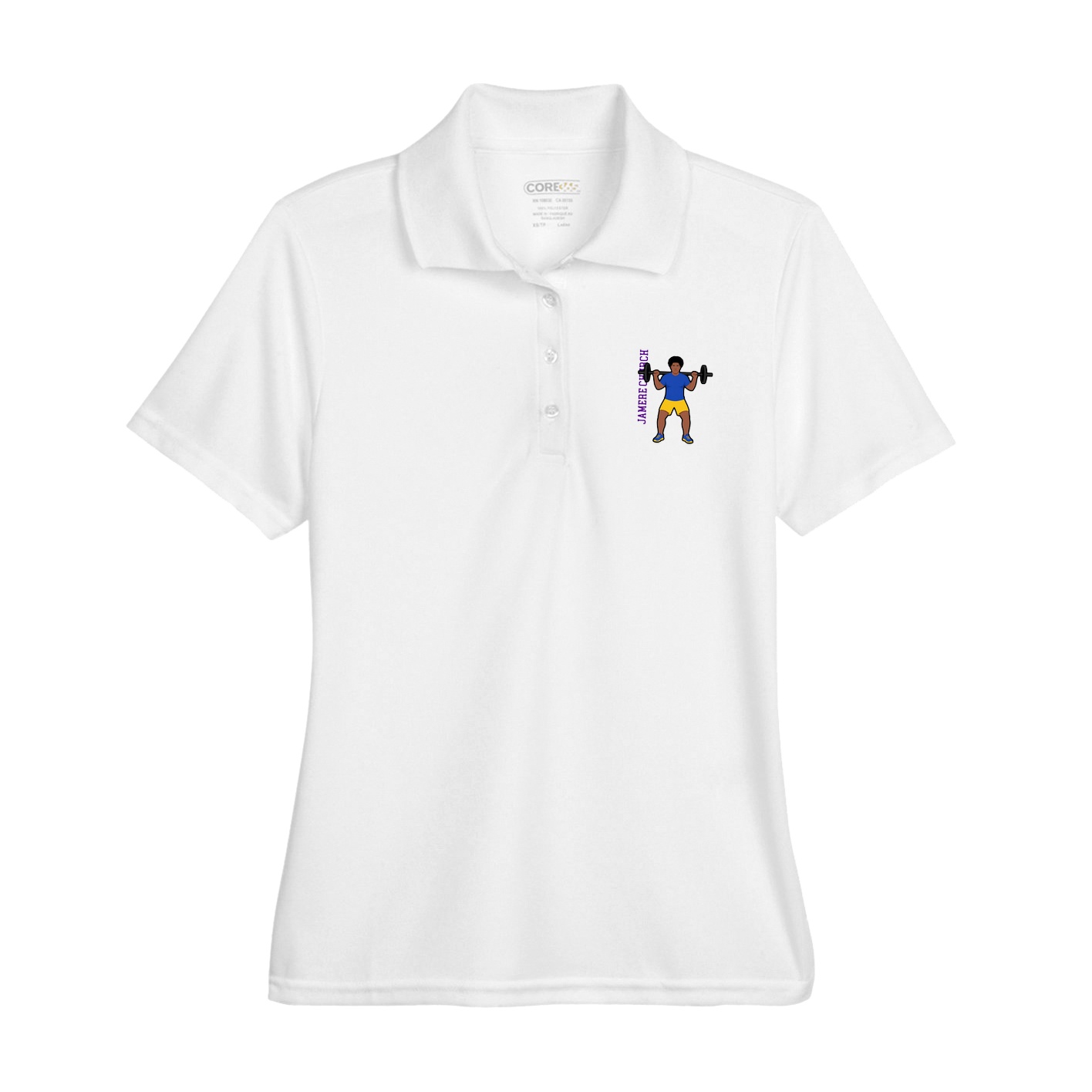 Womens Performance Polo — Name Vertical in White