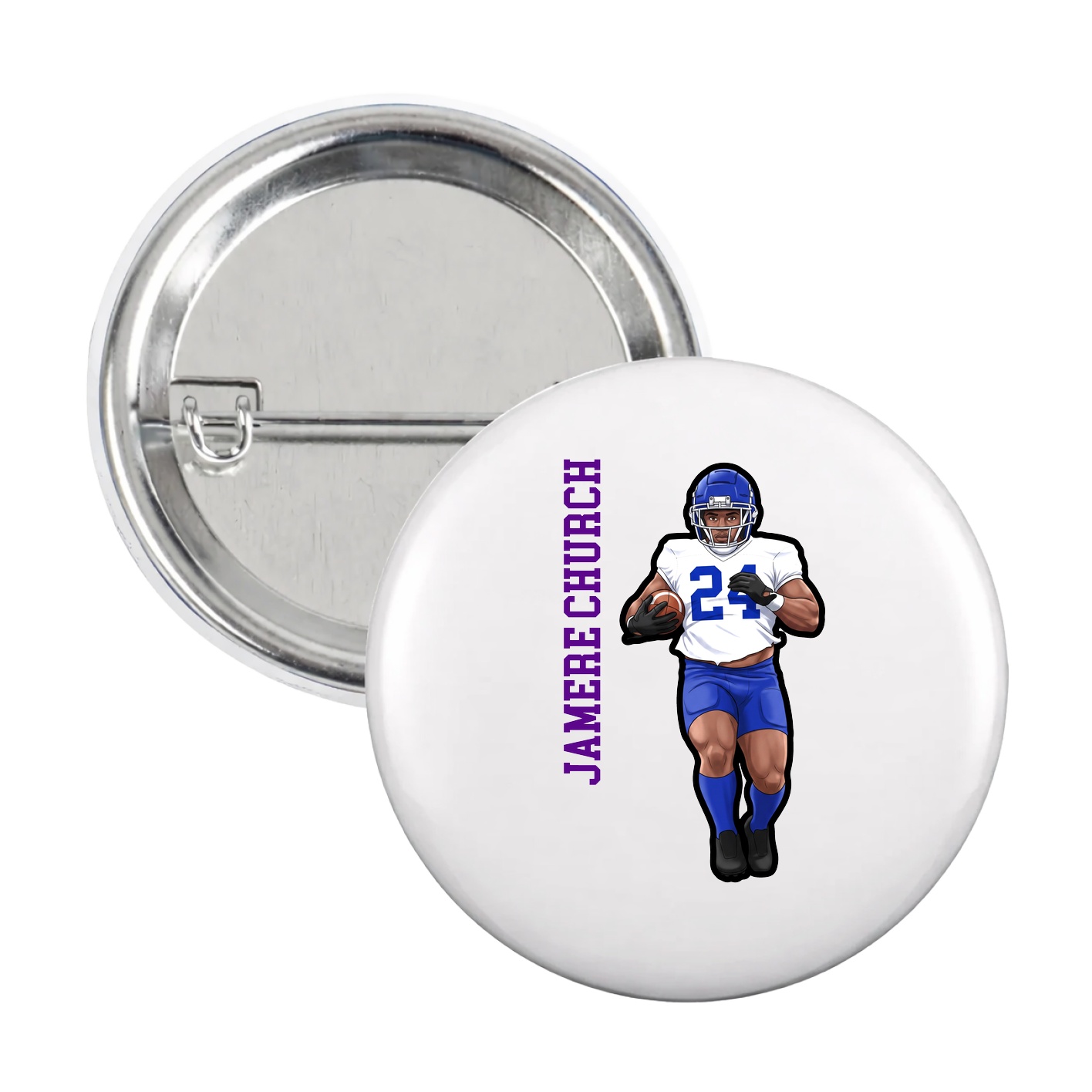 Game Day Button — Name Vertical in White