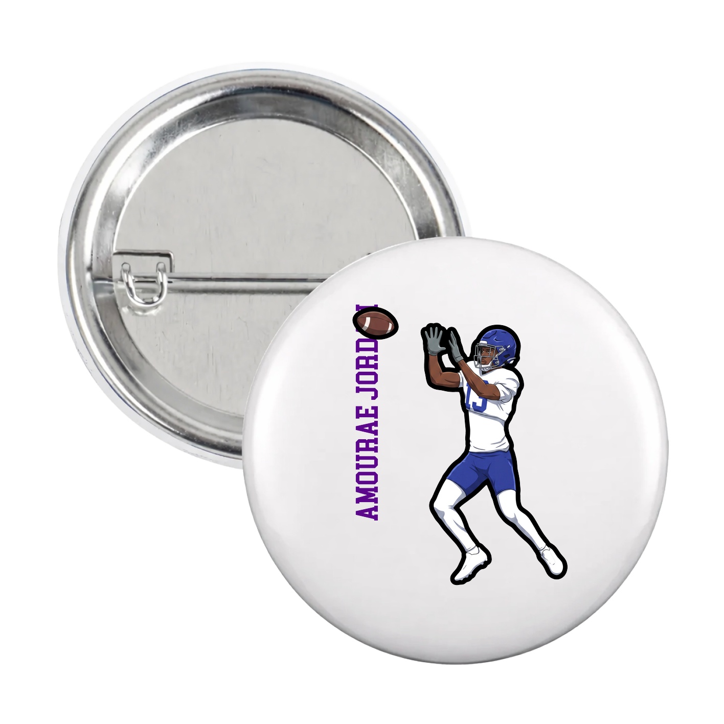 Game Day Button — Name Vertical in White