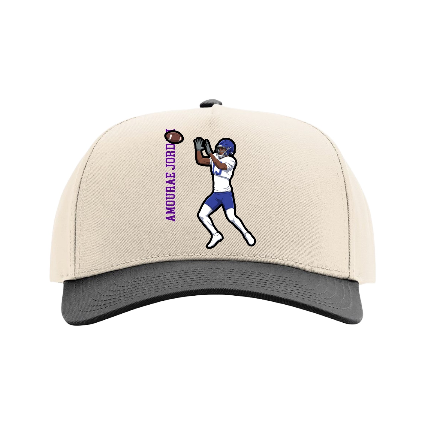 Full Fabric Five-Panel Champ Cap — Name Vertical in Cream/Black