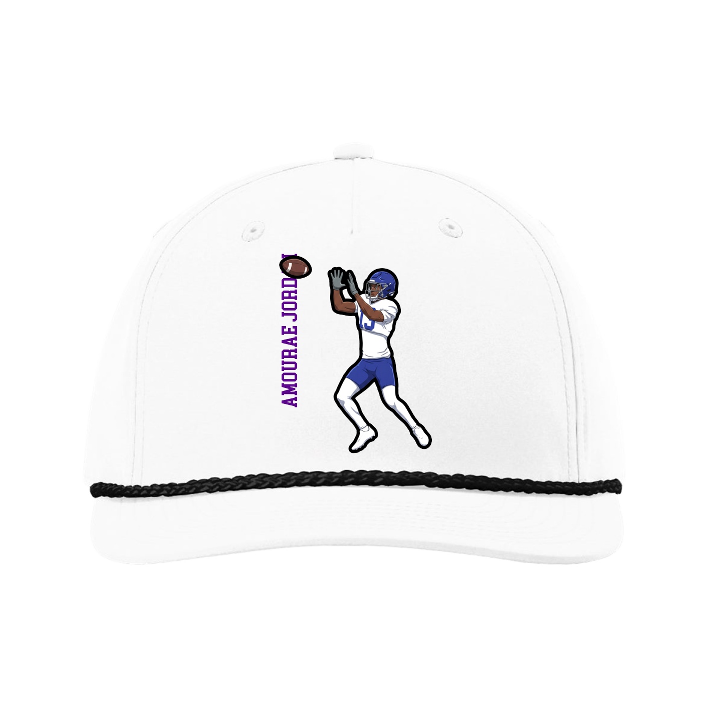Five-Panel Classic Rope Cap — Name Vertical in White