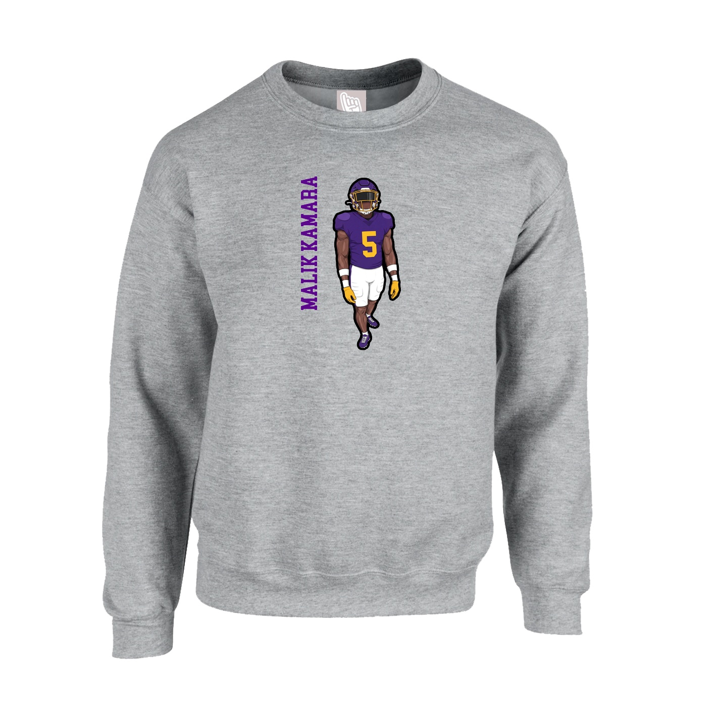 Fleece Crew — Name Vertical in Grey