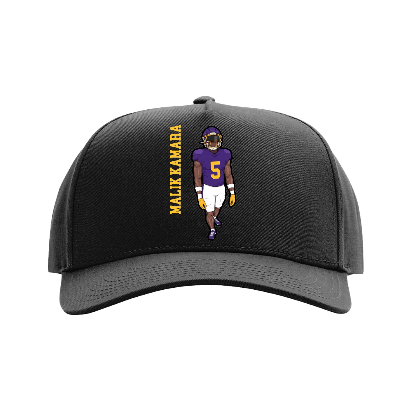 Full Fabric Five-Panel Champ Cap — Name Vertical in Black