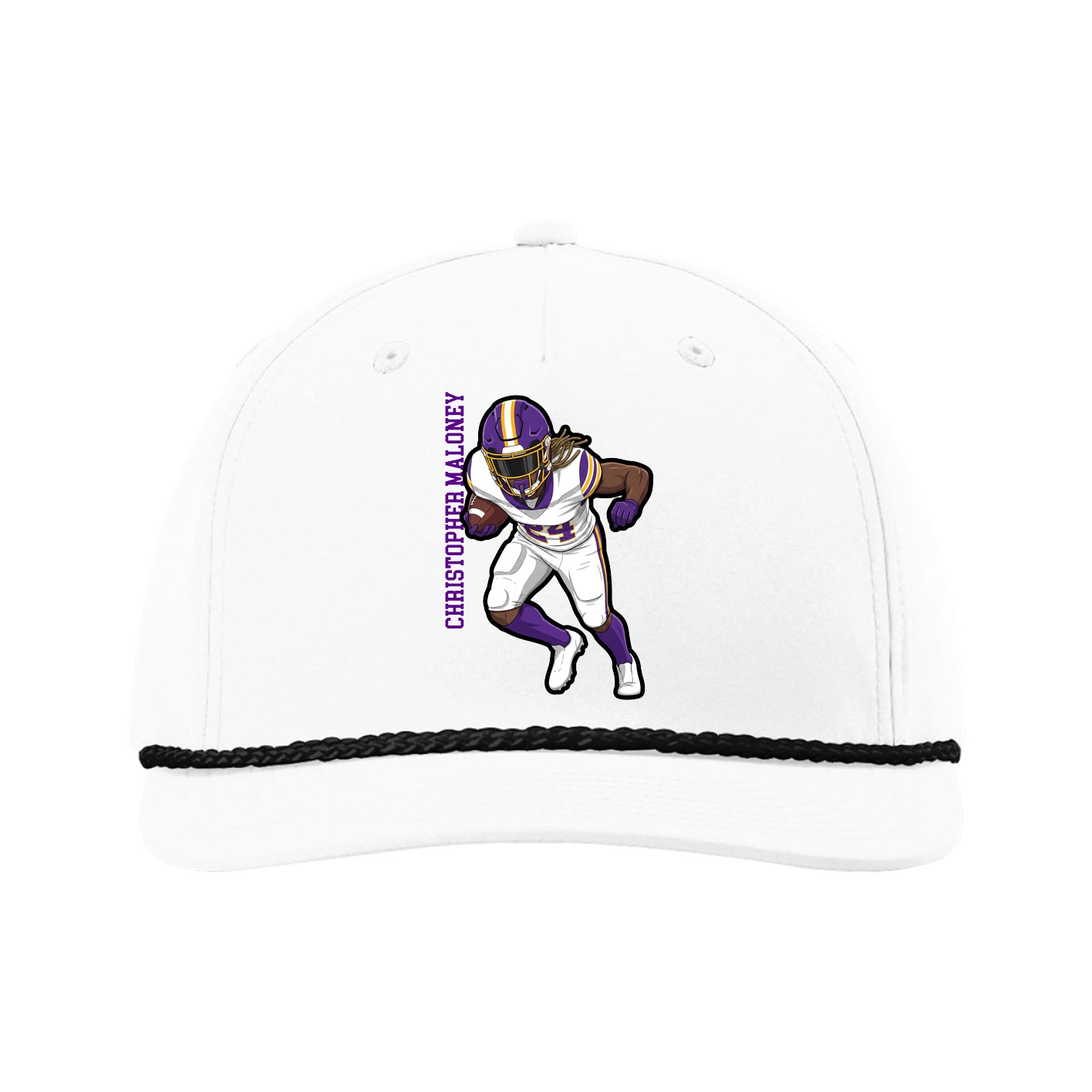 Five-Panel Classic Rope Cap — Name Vertical in White