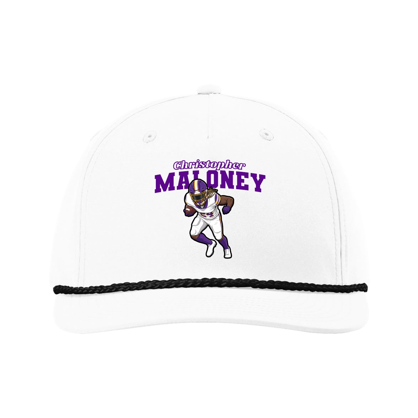 Five-Panel Classic Rope Cap — Name Arch in White