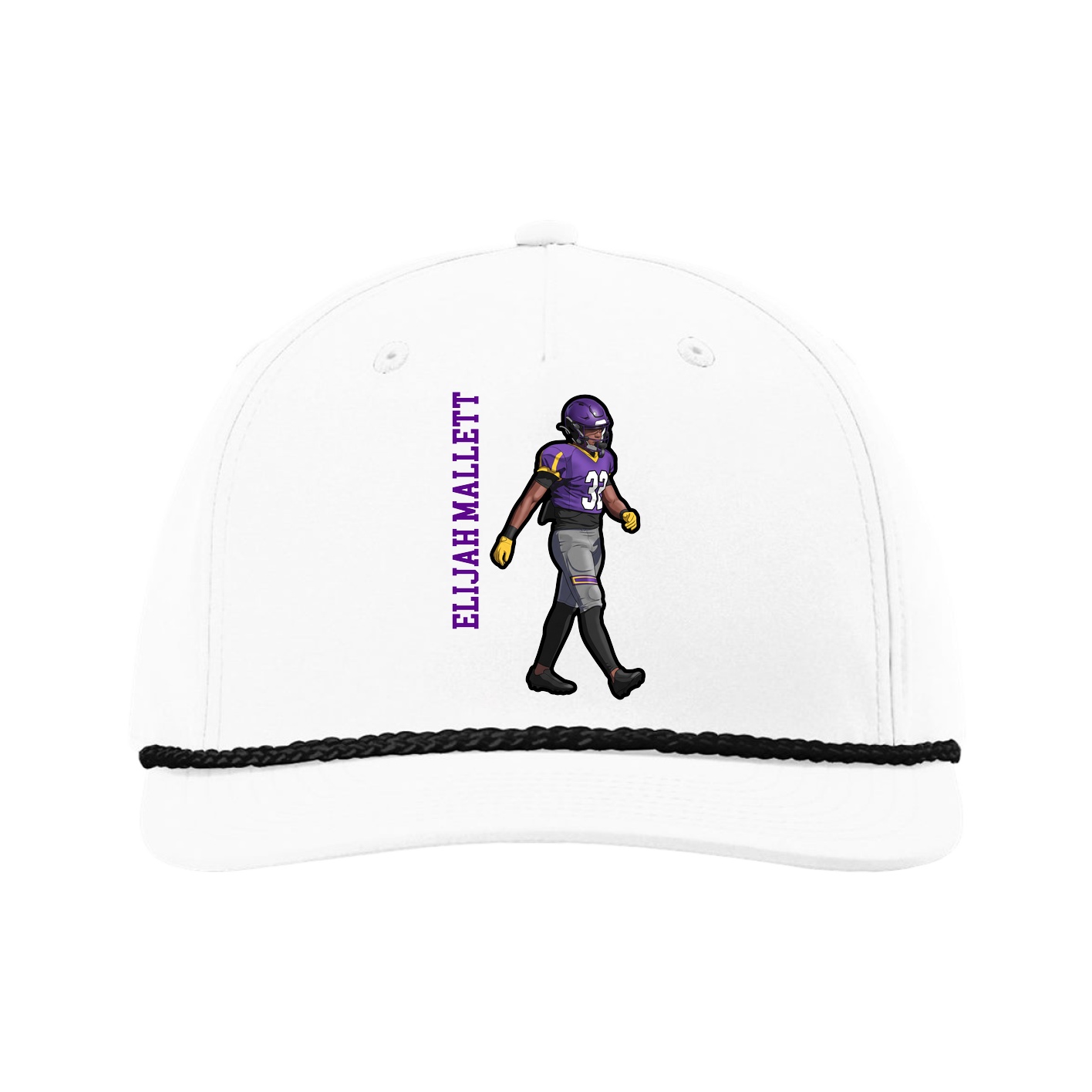 Five-Panel Classic Rope Cap — Name Vertical in White