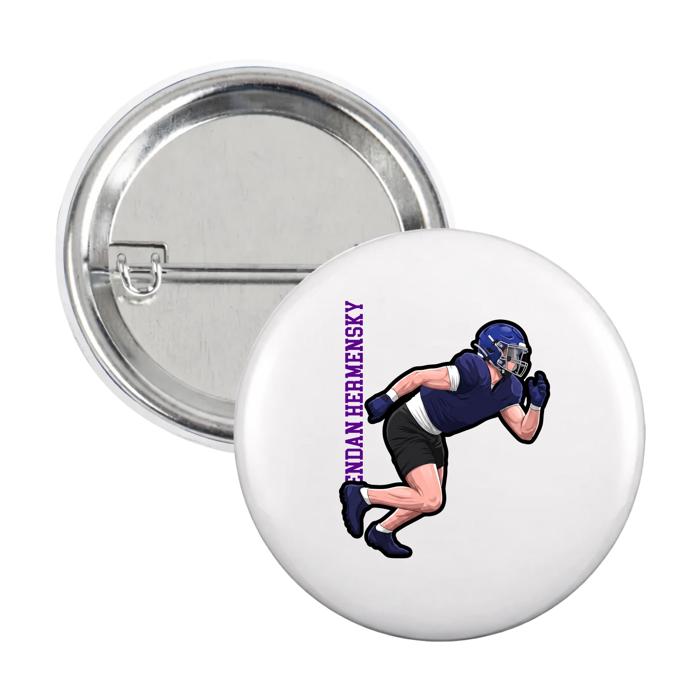 Game Day Button — Name Vertical in White