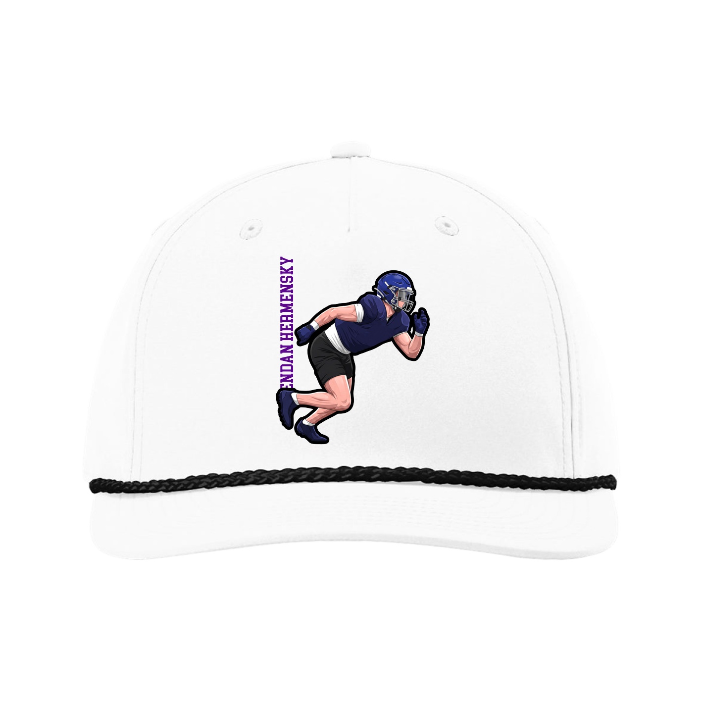 Five-Panel Classic Rope Cap — Name Vertical in White