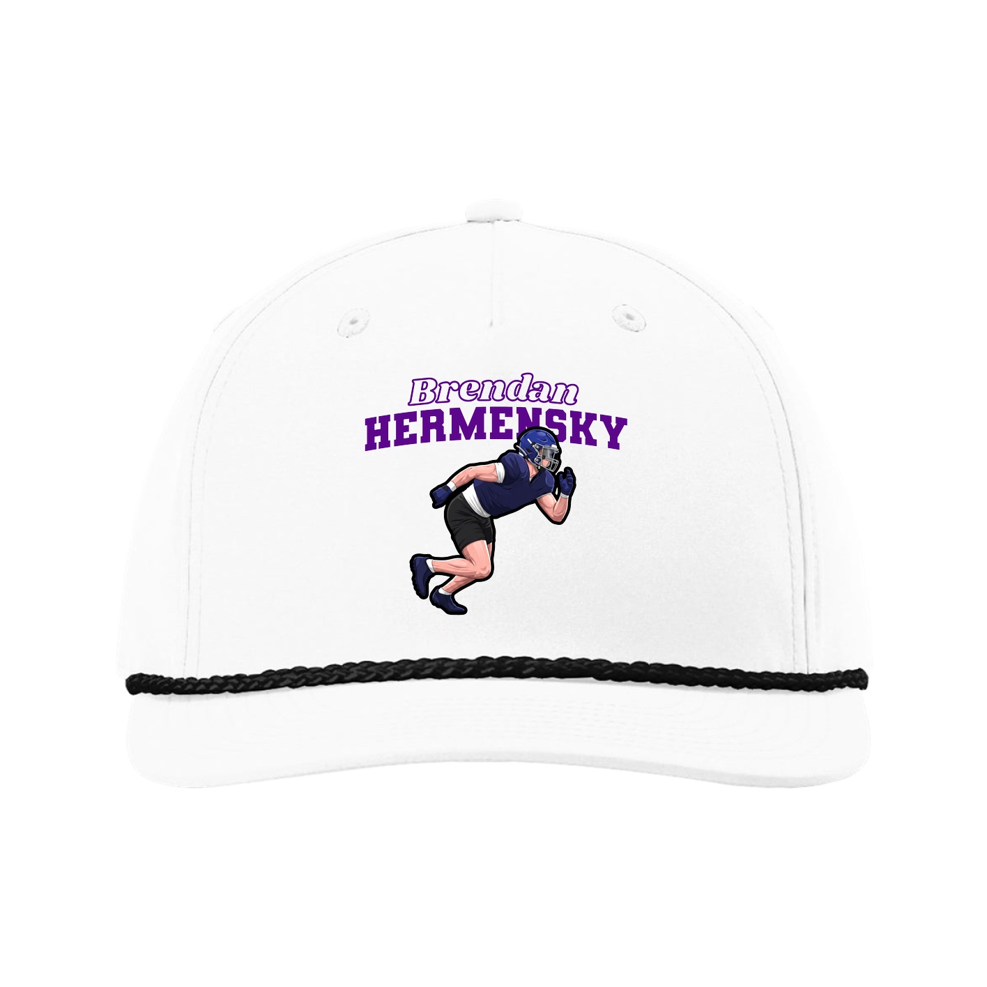 Five-Panel Classic Rope Cap — Name Arch in White