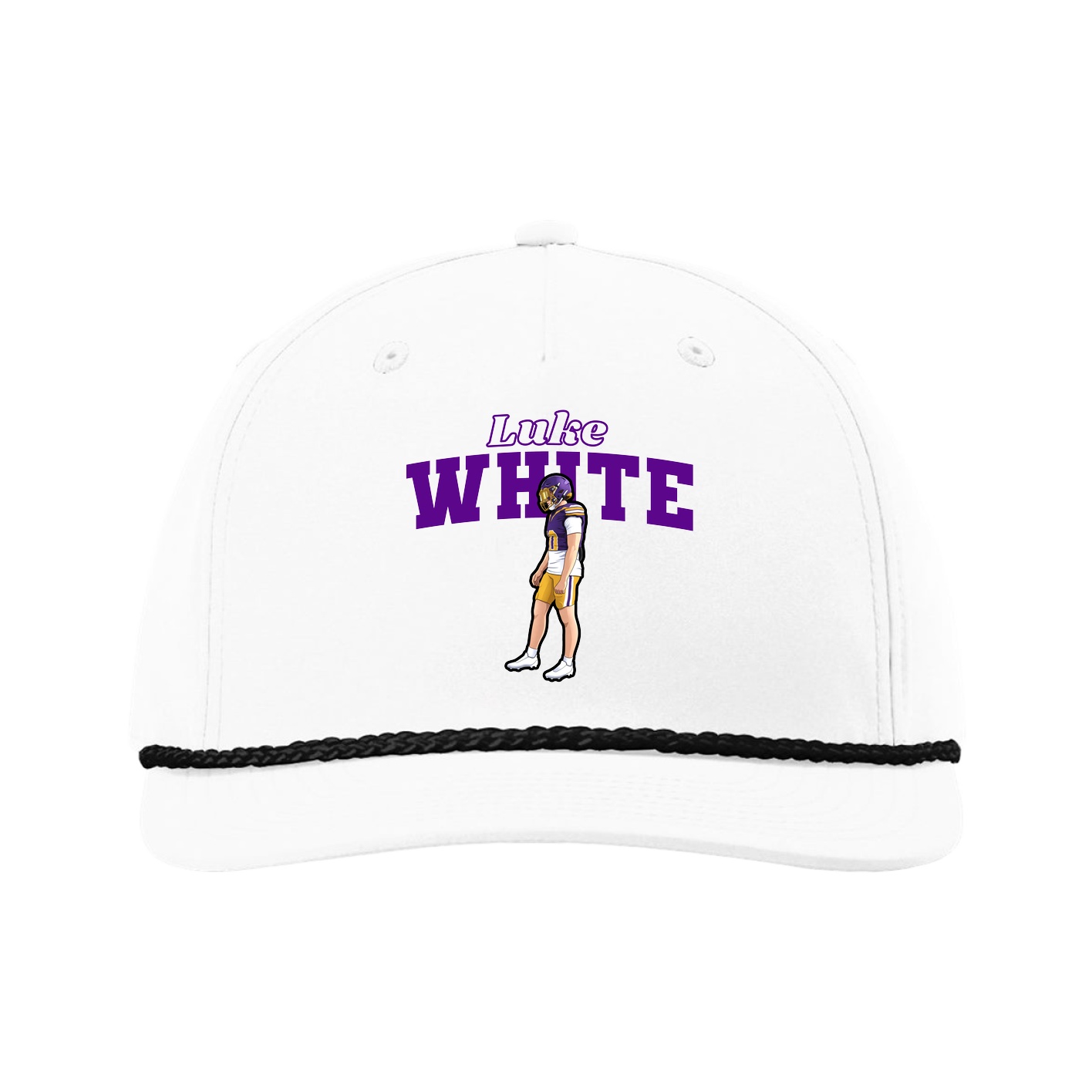 Five-Panel Classic Rope Cap — Name Arch in White