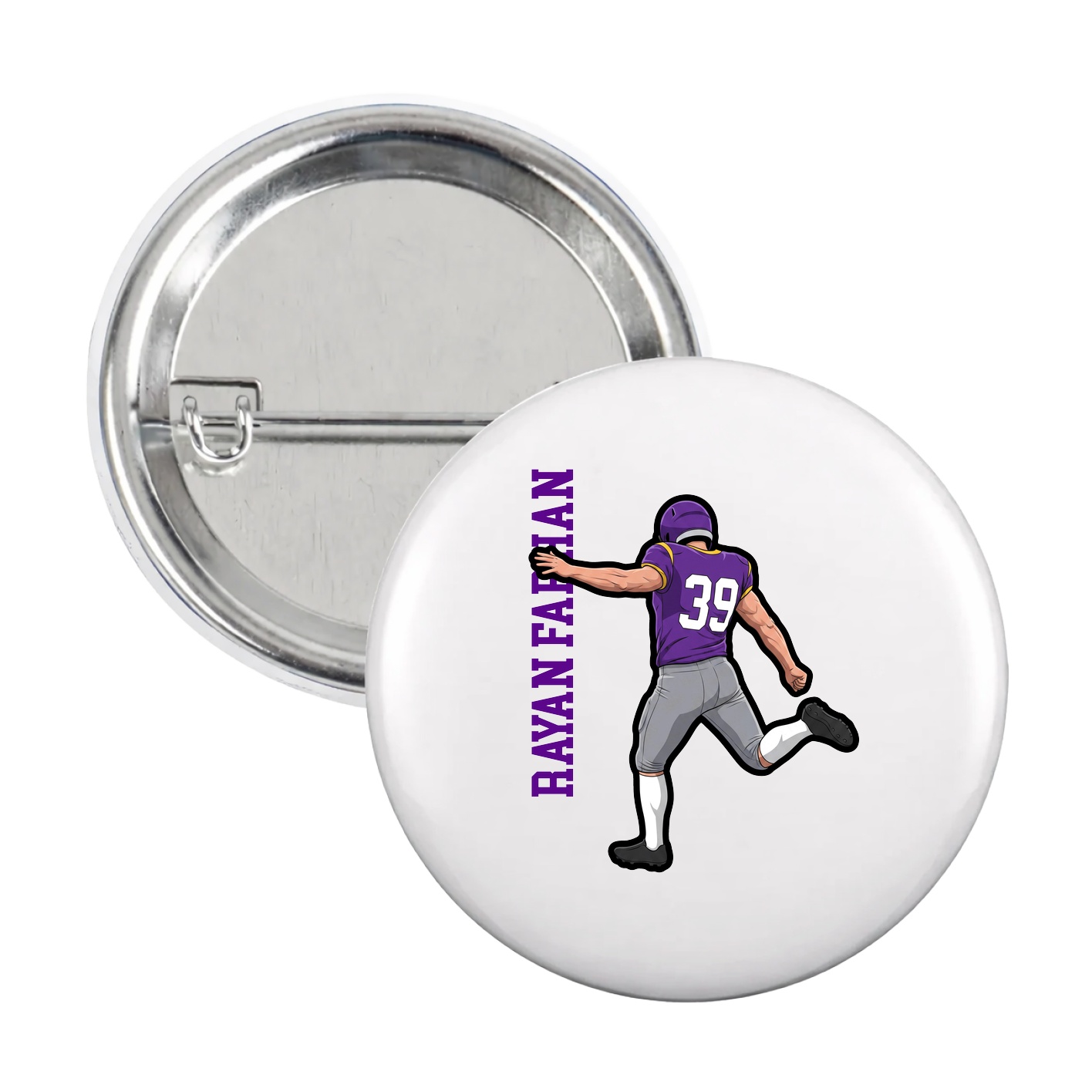 Game Day Button — Name Vertical in White