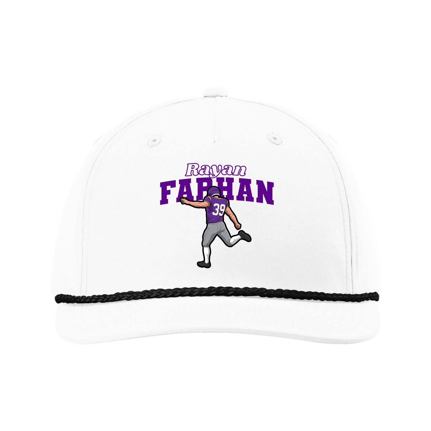 Five-Panel Classic Rope Cap — Name Arch in White