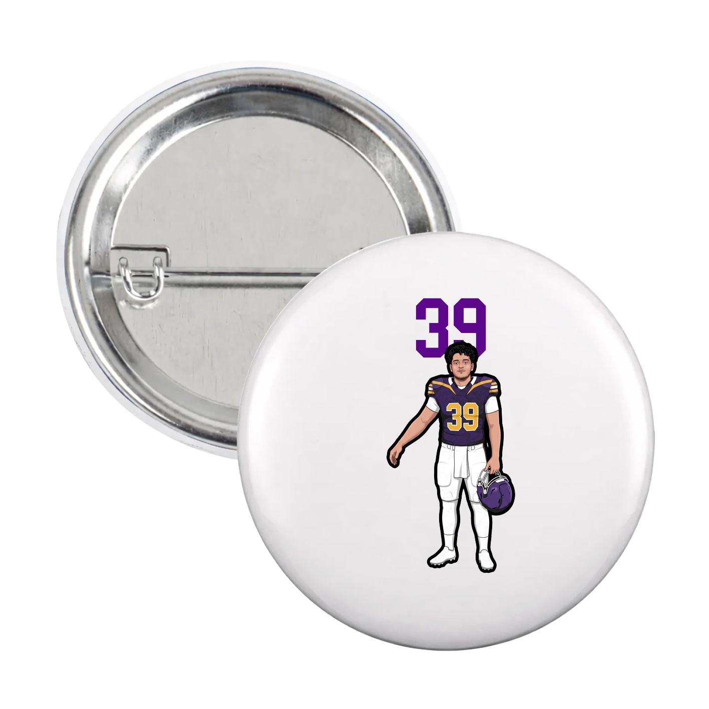 Game Day Button — Number Top in White