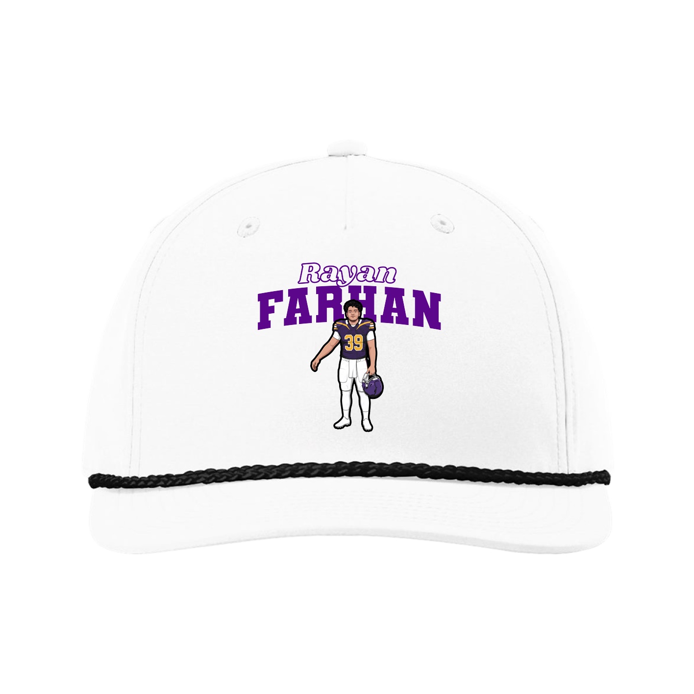 Five-Panel Classic Rope Cap — Name Arch in White