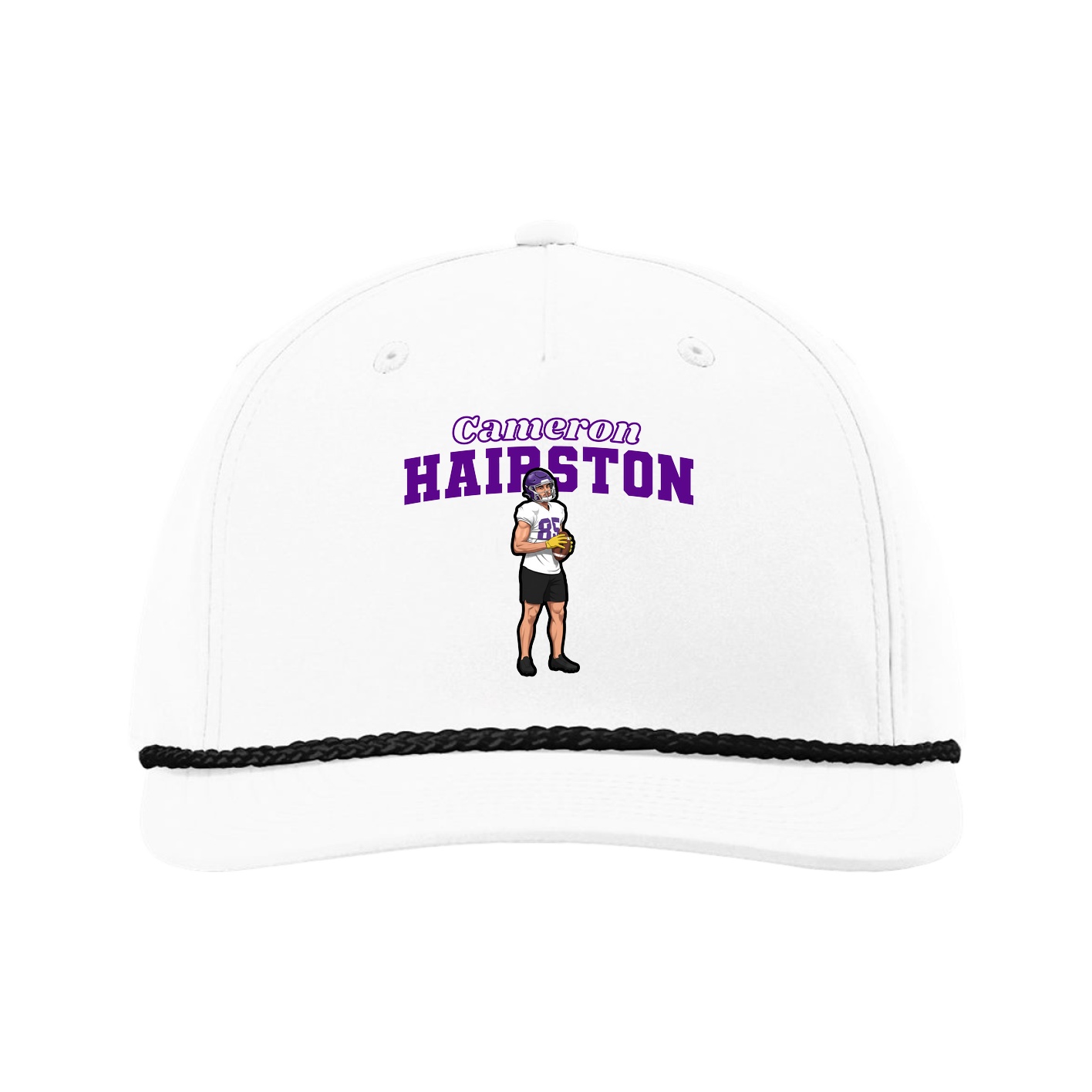 Five-Panel Classic Rope Cap — Name Arch in White