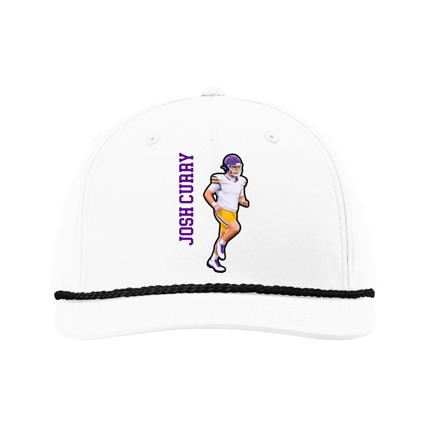 Five-Panel Classic Rope Cap — Name Vertical in White