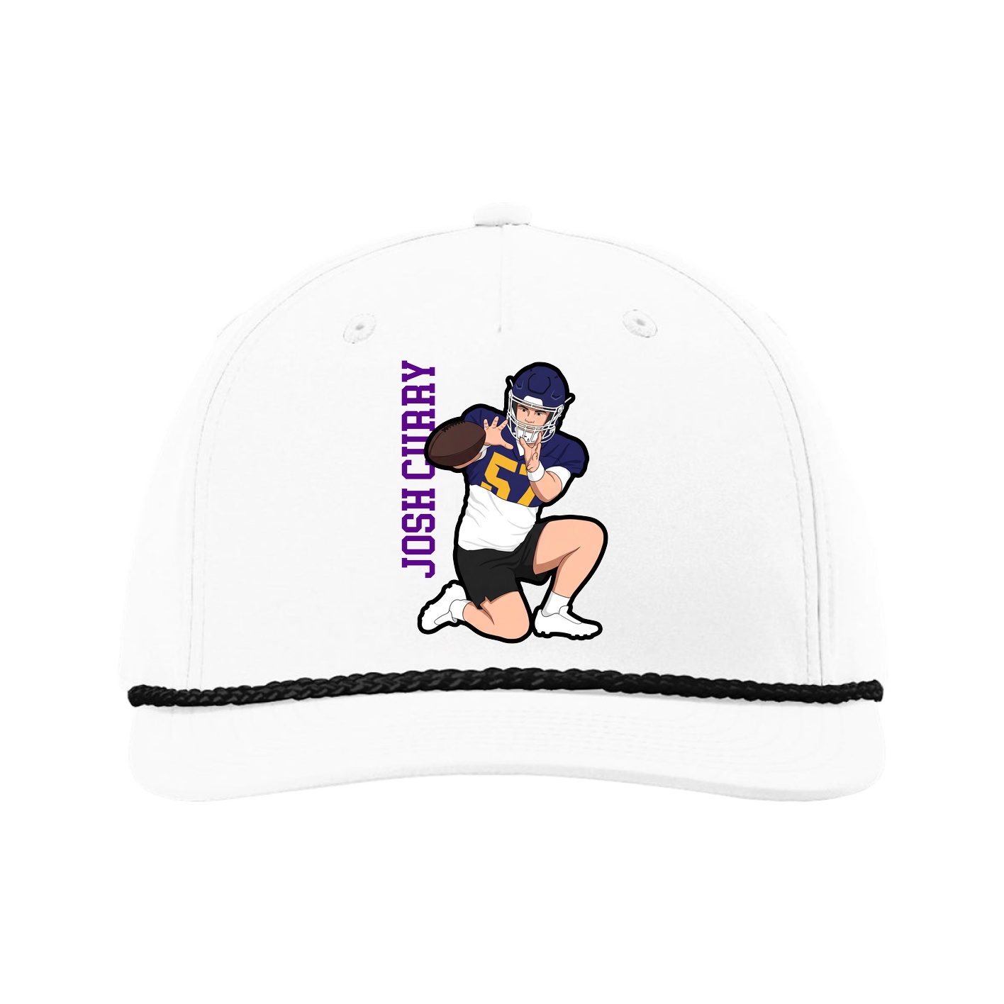 Five-Panel Classic Rope Cap — Name Vertical in White