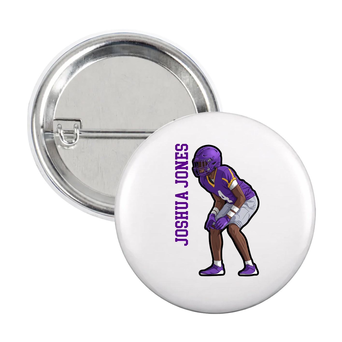 Game Day Button — Name Vertical in White