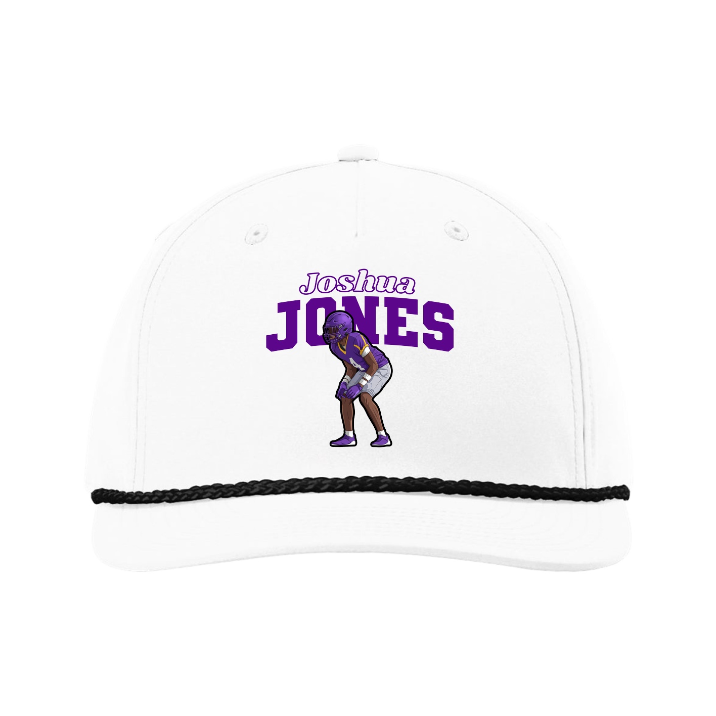 Five-Panel Classic Rope Cap — Name Arch in White