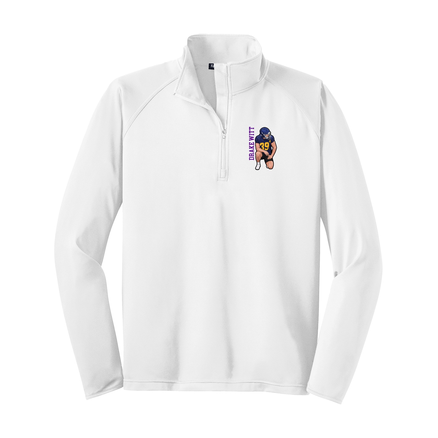 Q-Zip Pullover — Name Vertical in White