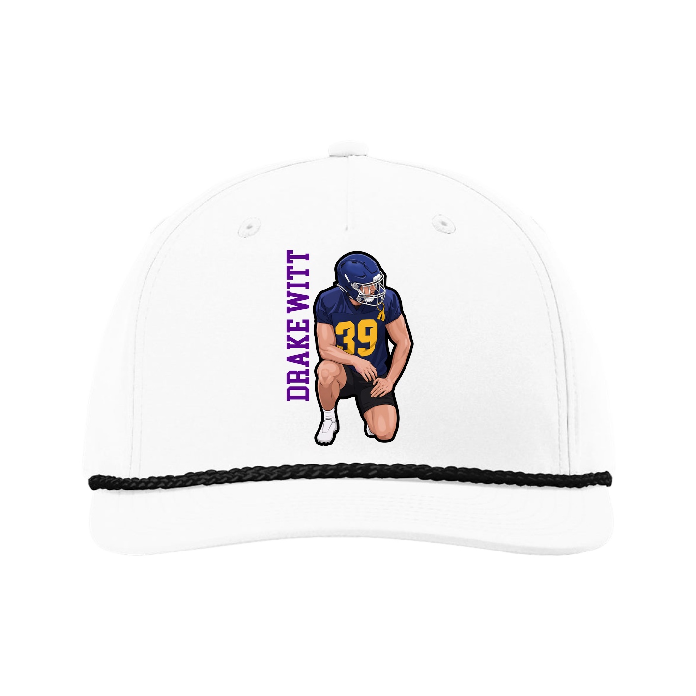 Five-Panel Classic Rope Cap — Name Vertical in White
