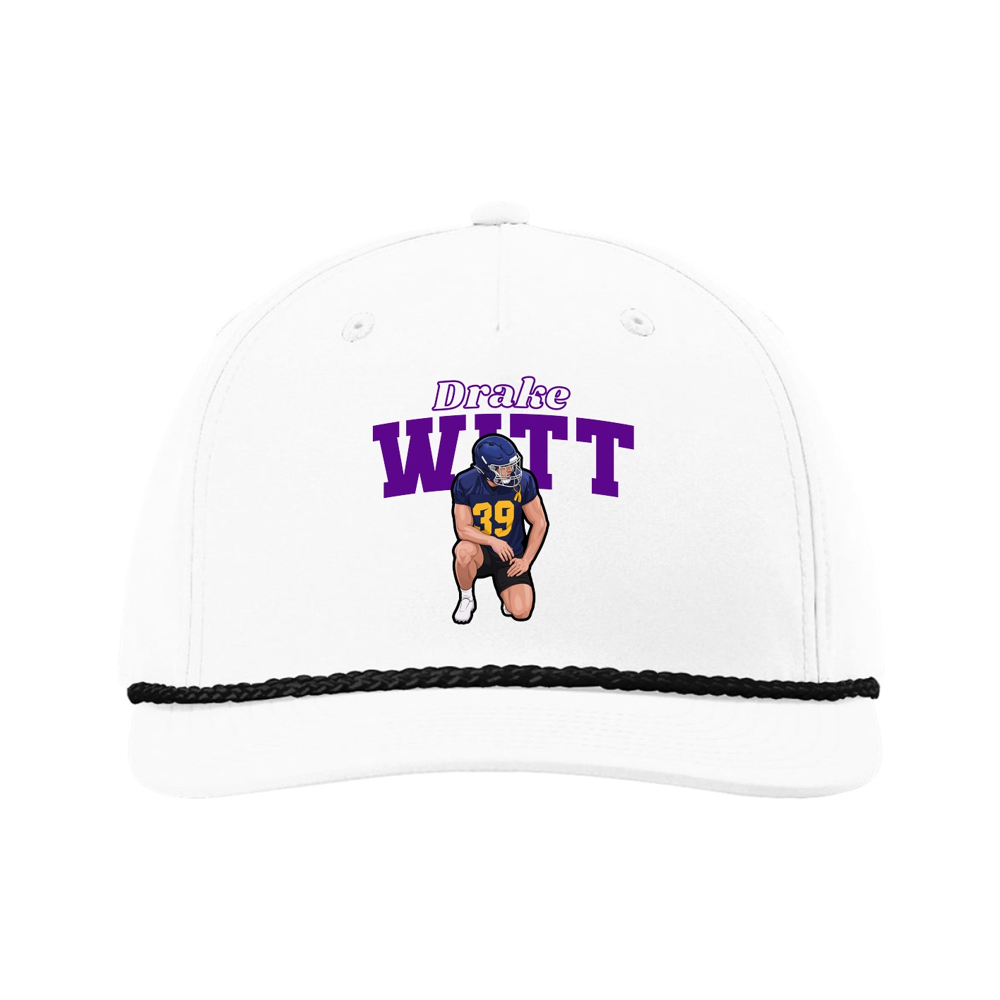 Five-Panel Classic Rope Cap — Name Arch in White