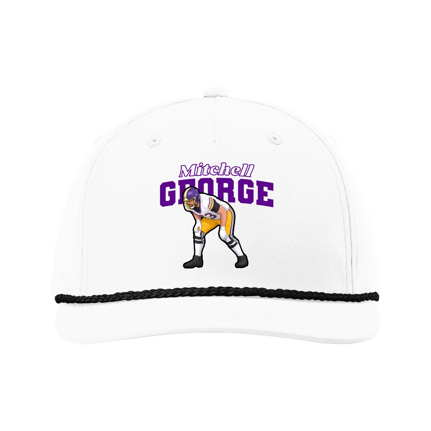 Five-Panel Classic Rope Cap — Name Arch in White