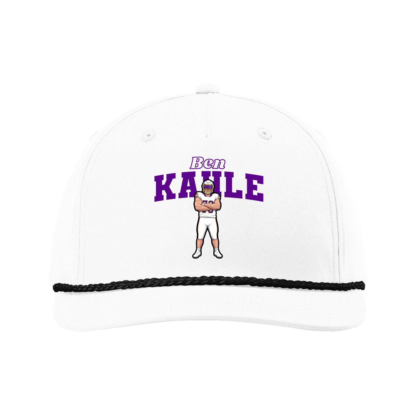 Five-Panel Classic Rope Cap — Name Arch in White