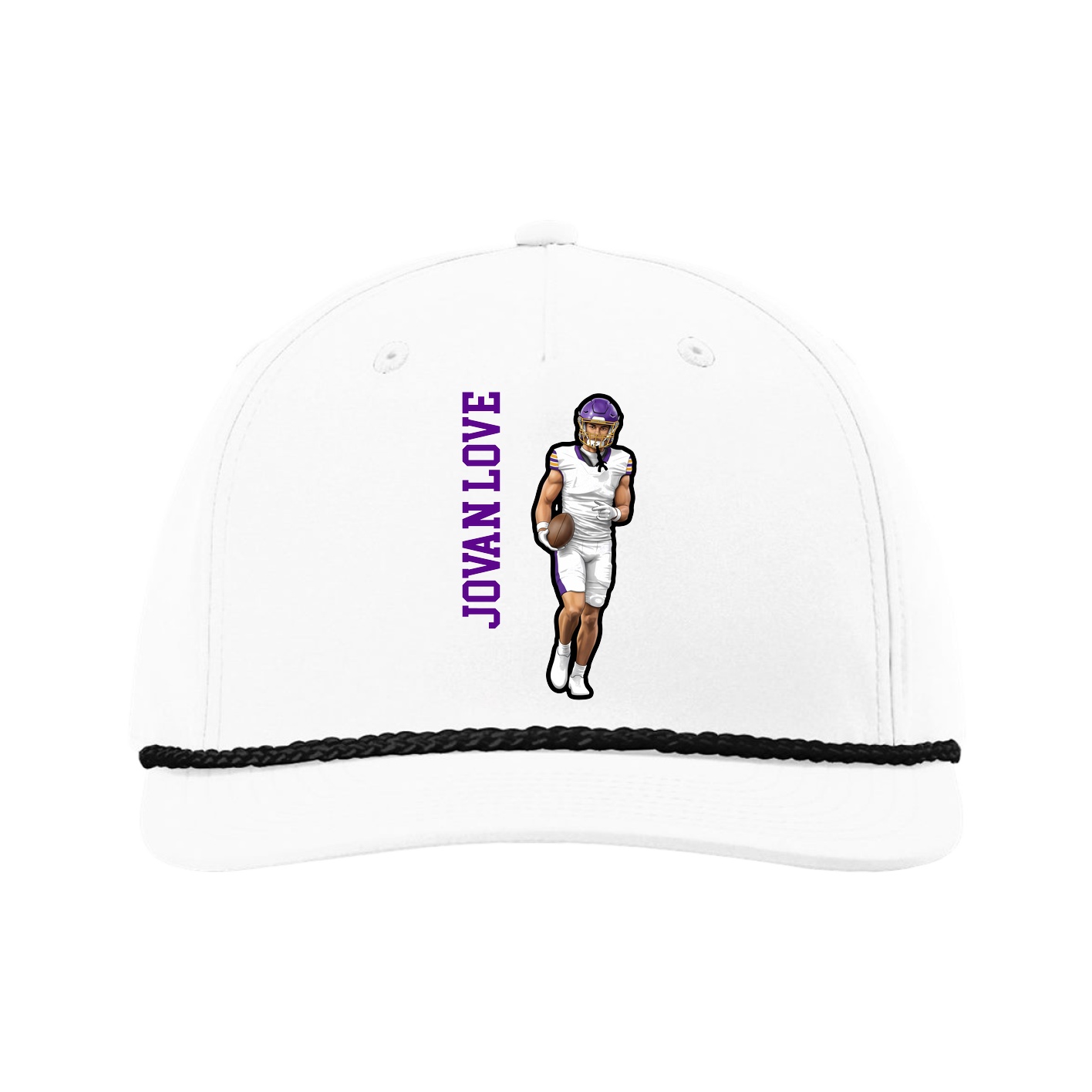 Five-Panel Classic Rope Cap — Name Vertical in White